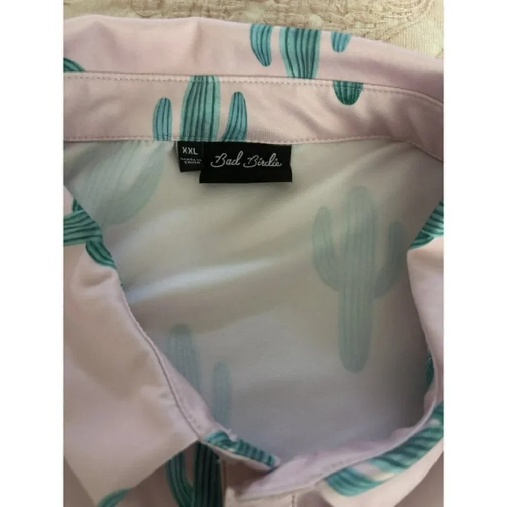 BAD BIRDIE XXL Desert Cactus Mens Polo Golf Pink Performance Golf Short Sleeve - Picture 8 of 8